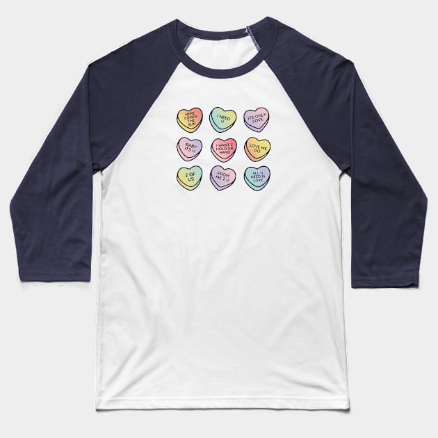 Beatles Love Songs Conversation Hearts Baseball T-Shirt by maura41